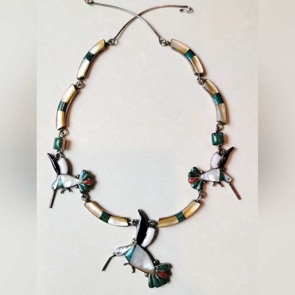 Rare Zuni Hummingbird Necklace with Gold and Silver Details